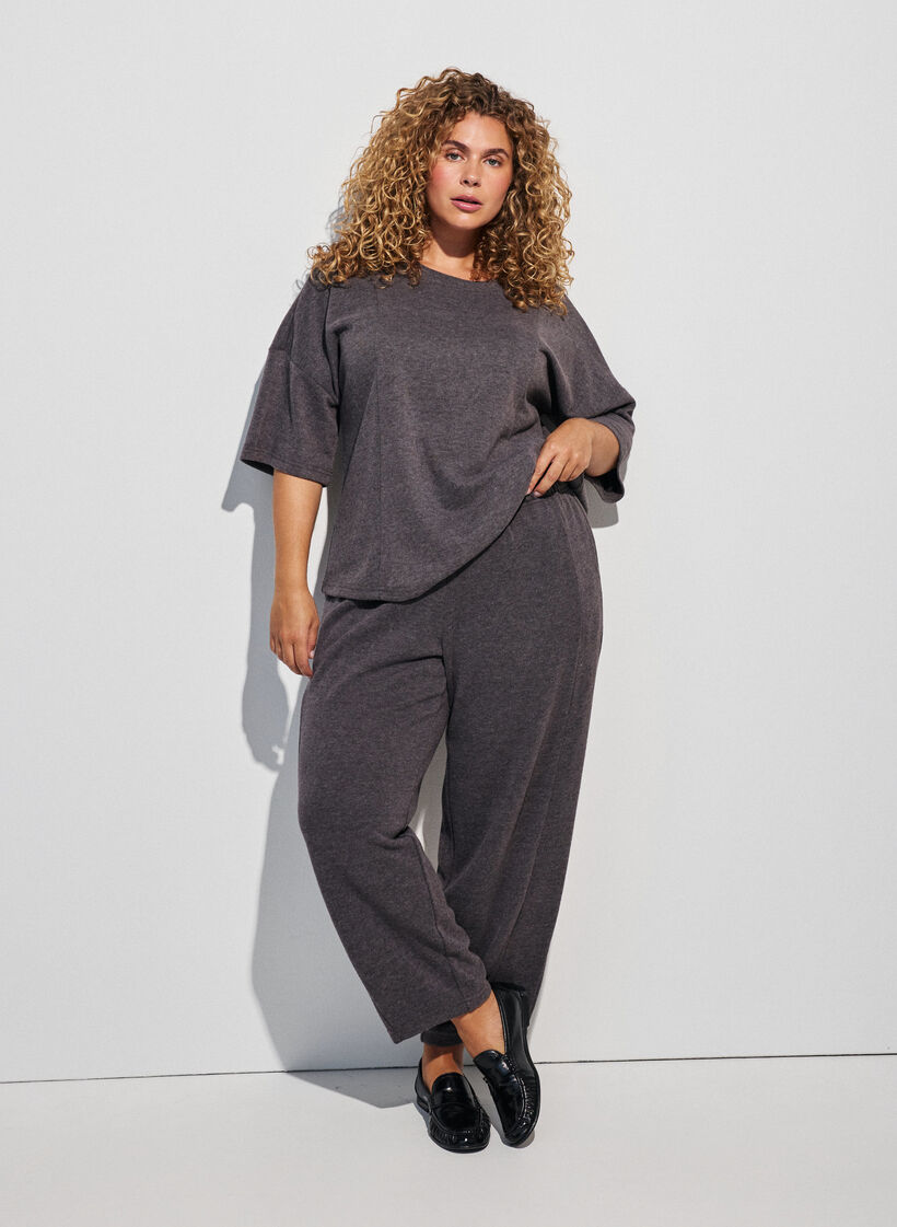 Jerseybukser med barrel pasform og h&oslash;j talje, Gr&aring;, Model image number 0