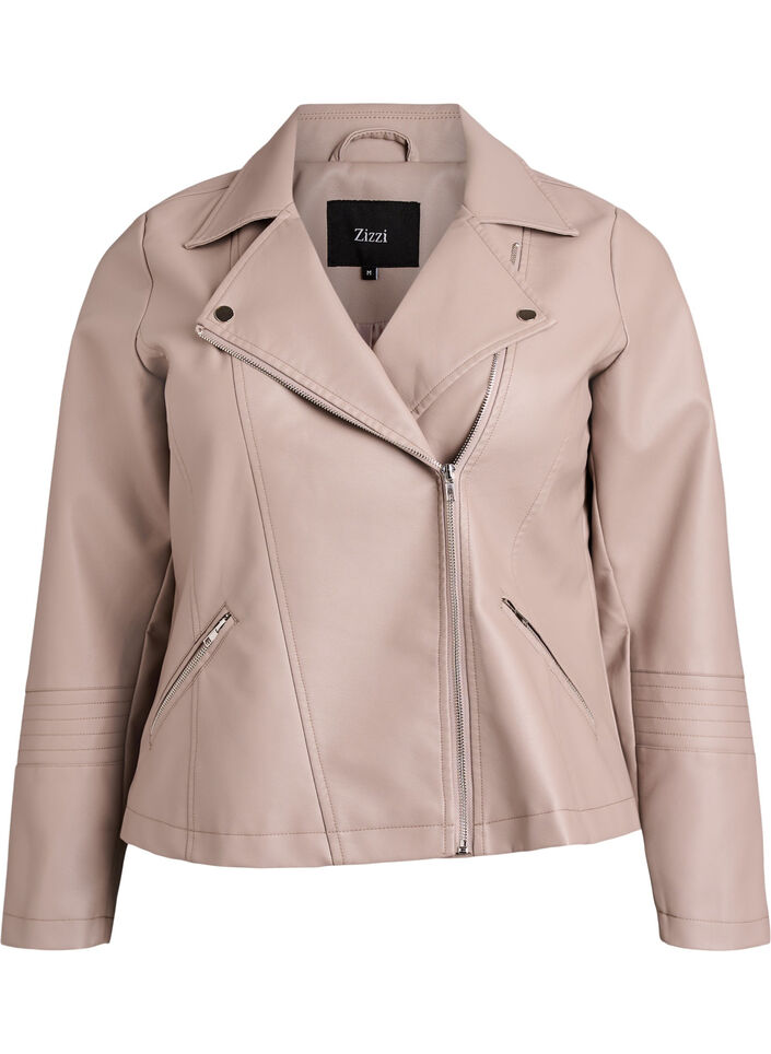 Bikerjakke i imiteret l&aelig;der , Beige, Packshot image number 0