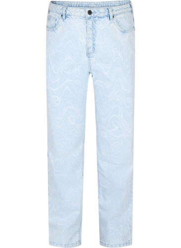 Cropped Mille mom jeans med print, Light blue denim, Packshot image number 0