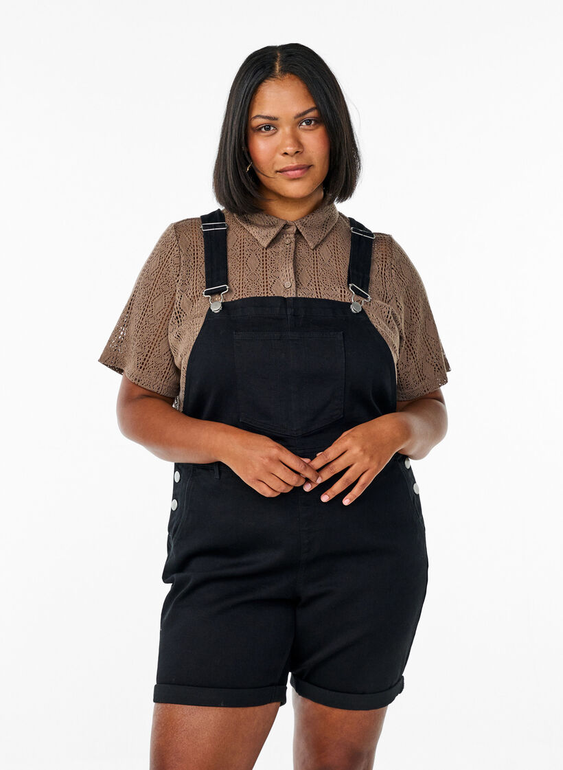 Overalls-shorts i denim, Sort, Model image number 0