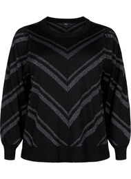Strikbluse med rund hals og glimmer , Black w.S.L.Stripes