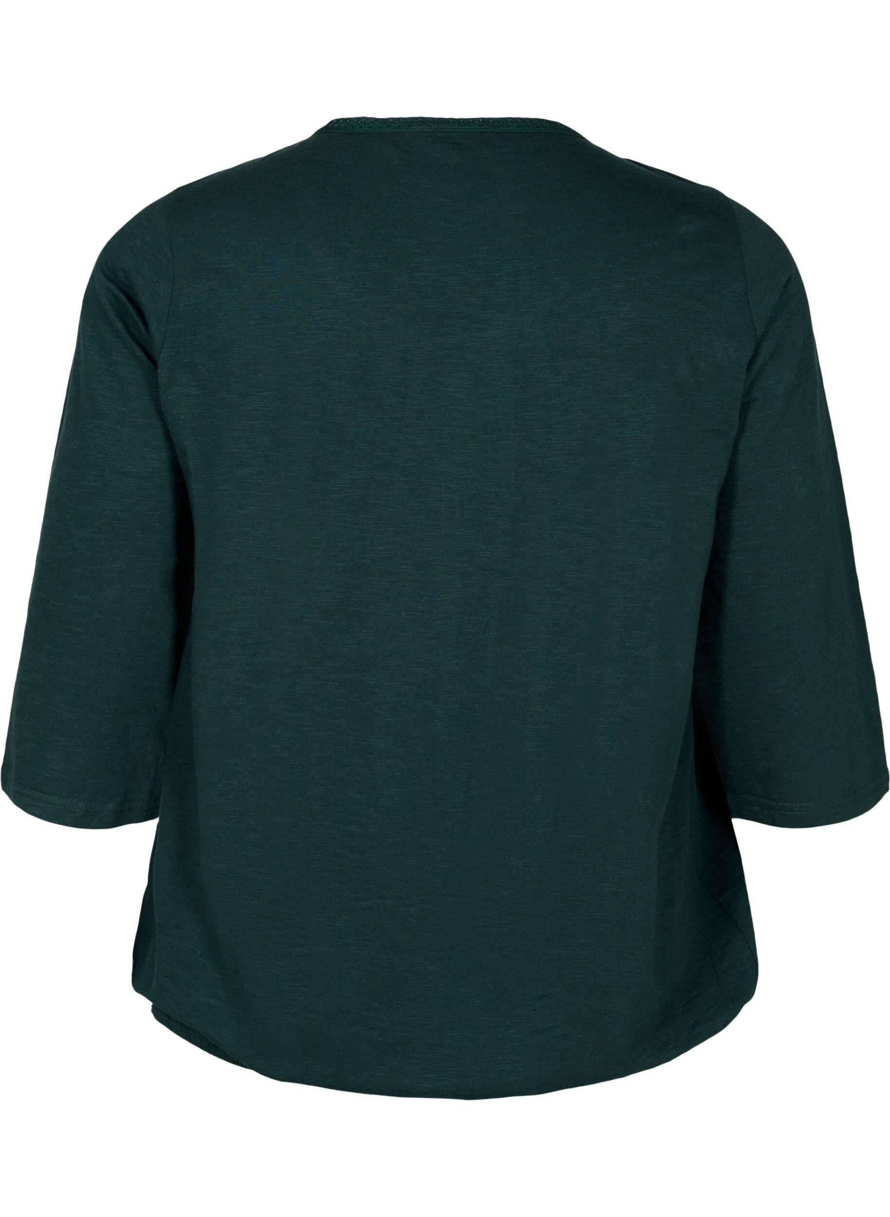 Zizzi Bomuldsbluse med 3/4 &aelig;rmer, Scarab, Packshot image number 1