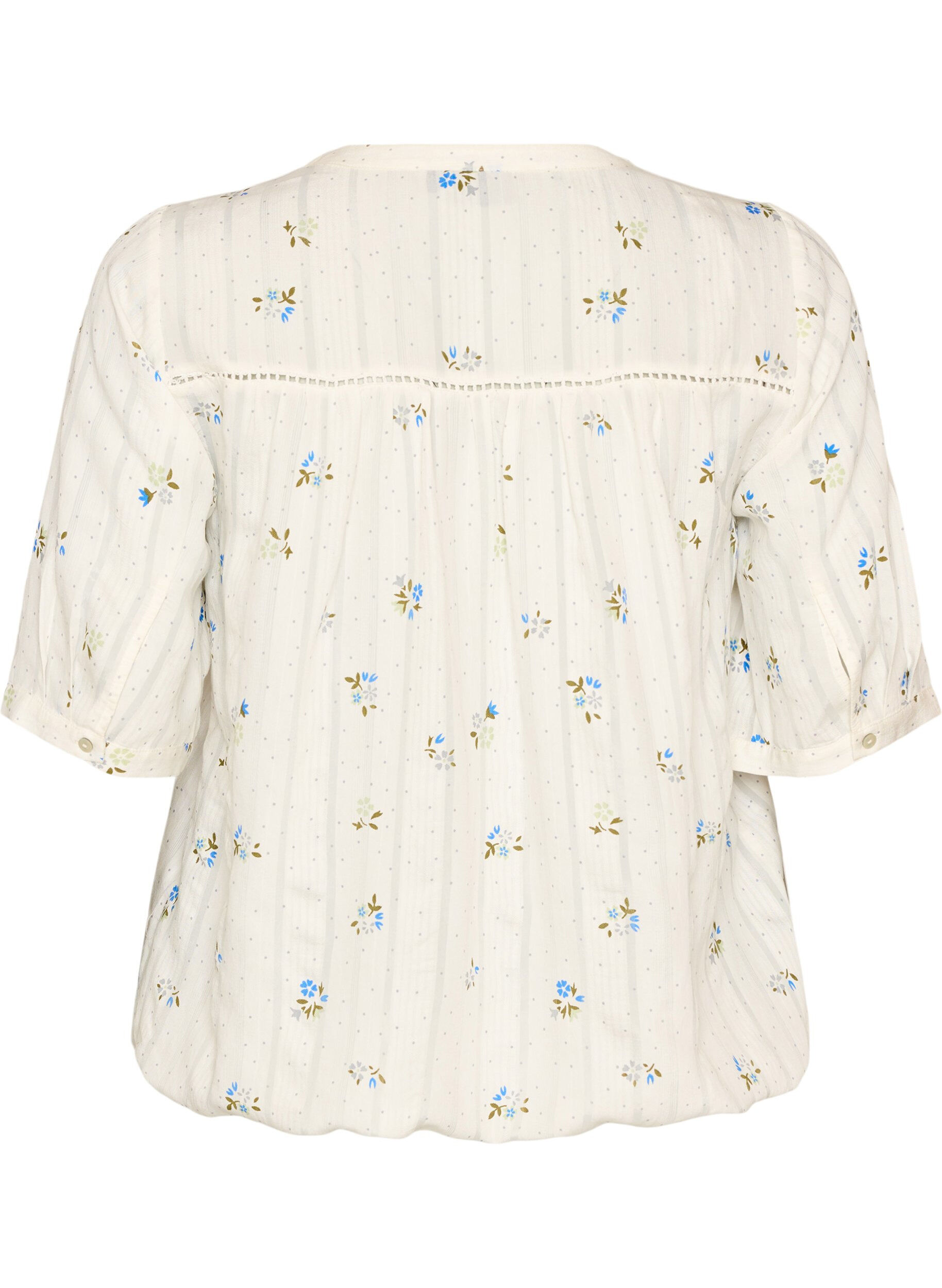 ZizziBluse med print og 1/2 &aelig;rmer, Vanilla, Packshot image number 1