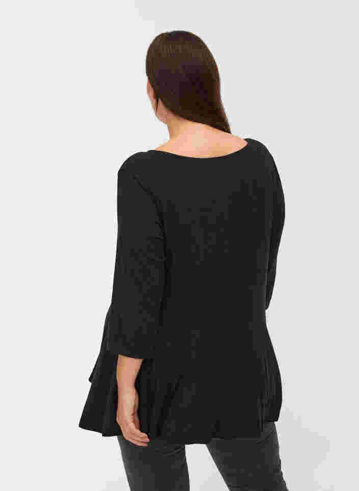 Viskose bluse med 3/4 ærmer og lynlås, Black, Model image number 1