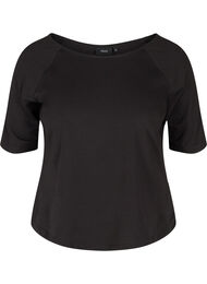 Bomulds t-shirt med 2/4 ærmer, Black