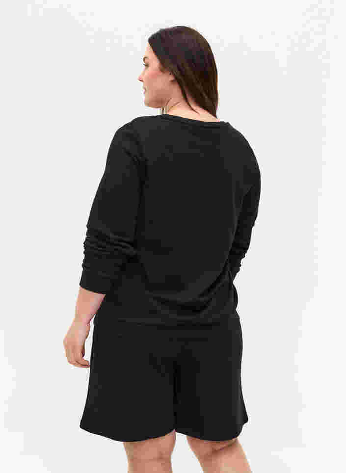 Bomulds sweatshirt med tekstprint, Black, Model image number 1