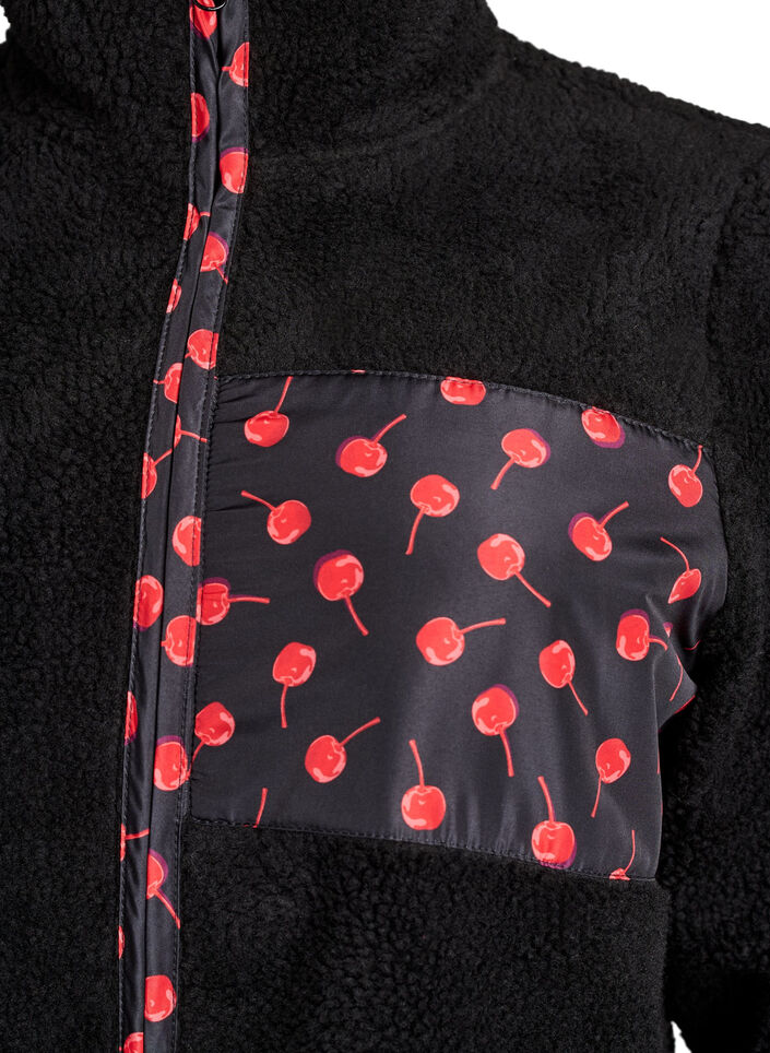 Teddy-fleece jakke med kirseb&aelig;rdetaljer, Sort, Packshot image number 2