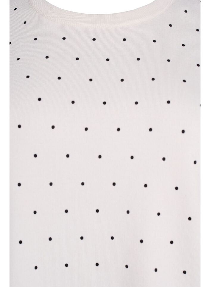 Strikbluse med prikm&oslash;nster og korte &aelig;rmer, Hvid, Packshot image number 2