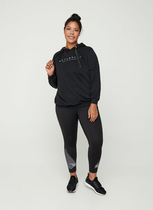 Sweatshirt med hætte og print, Black, Model image number 2
