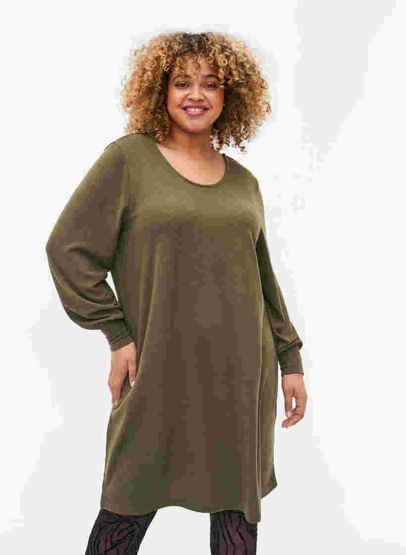 Langærmet kjole med rygdetalje, Ivy Green Mel., Model image number 0