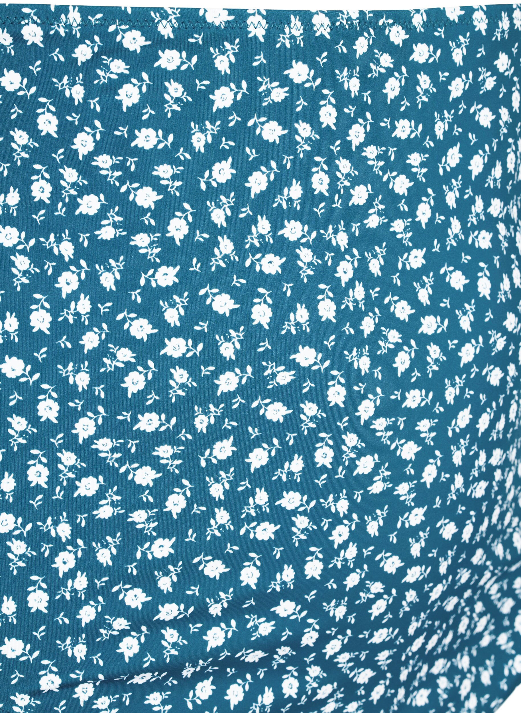 Zizzi Ekstra h&oslash;jtaljet bikini trusse med blomsterprint, Bl&aring;, Packshot image number 2