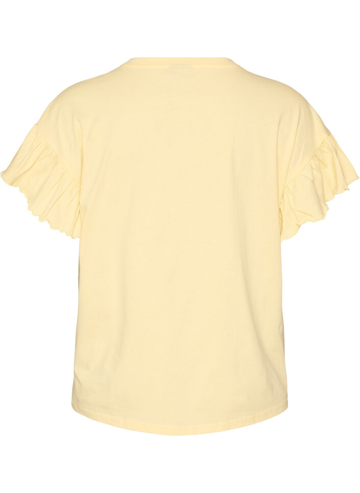 T-shirt i &oslash;kologisk bomuld med fl&aelig;se&aelig;rmer, Gul, Packshot image number 1