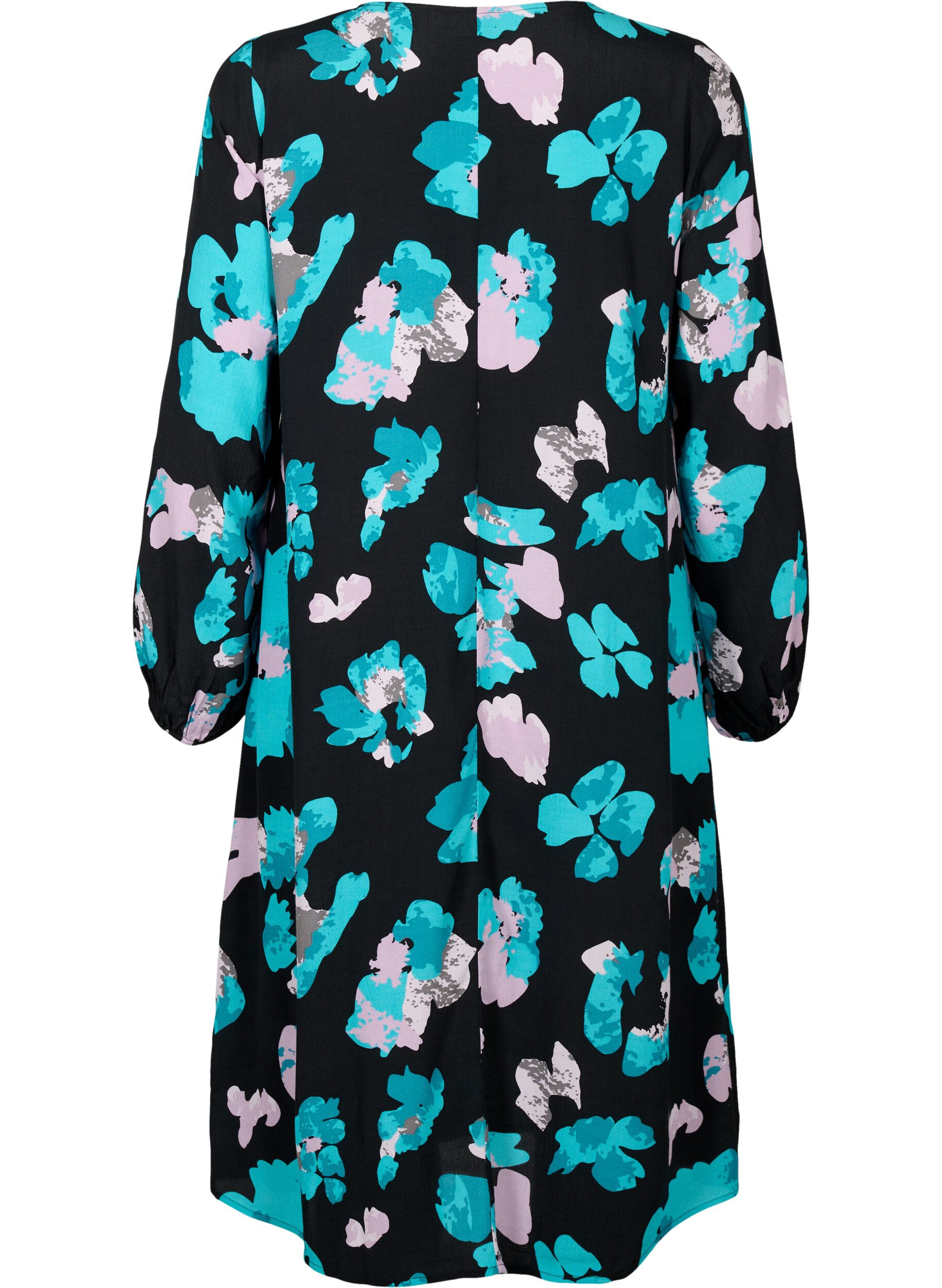 Zizzi Lang&aelig;rmet viskosekjole med print, Blue AOP, Packshot image number 1