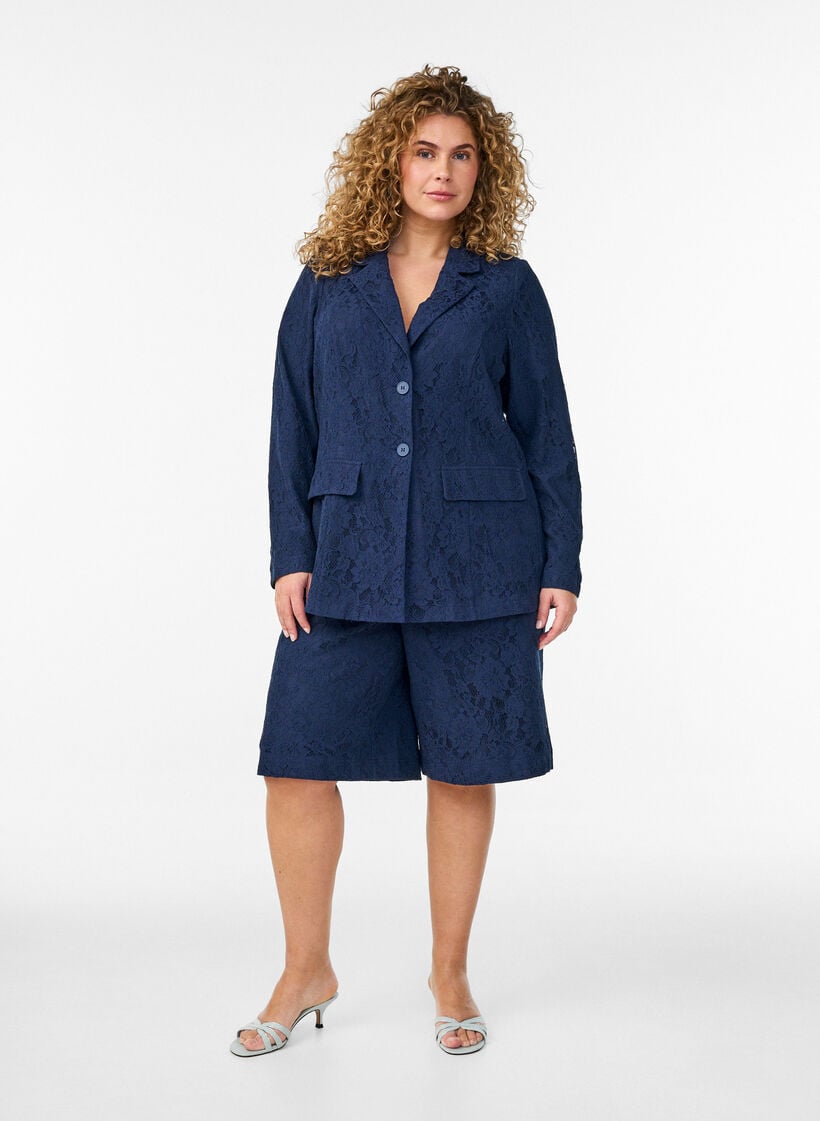 Blazer i blonde med knaplukning, Bl&aring;, Model image number 1