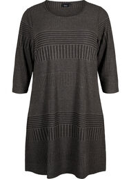 Kjole med 3/4 ærmer og stribet mønster, Dark Grey Mélange