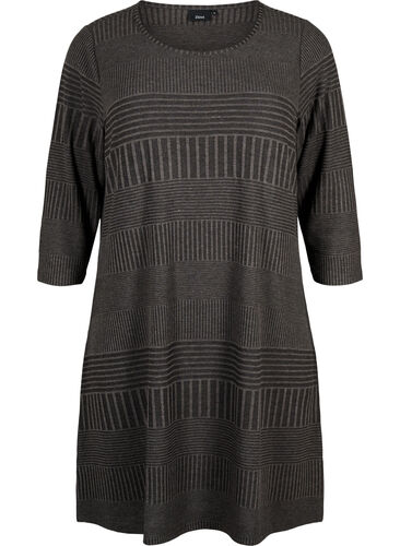 Kjole med 3/4 ærmer og stribet mønster, Dark Grey Mélange, Packshot image number 0