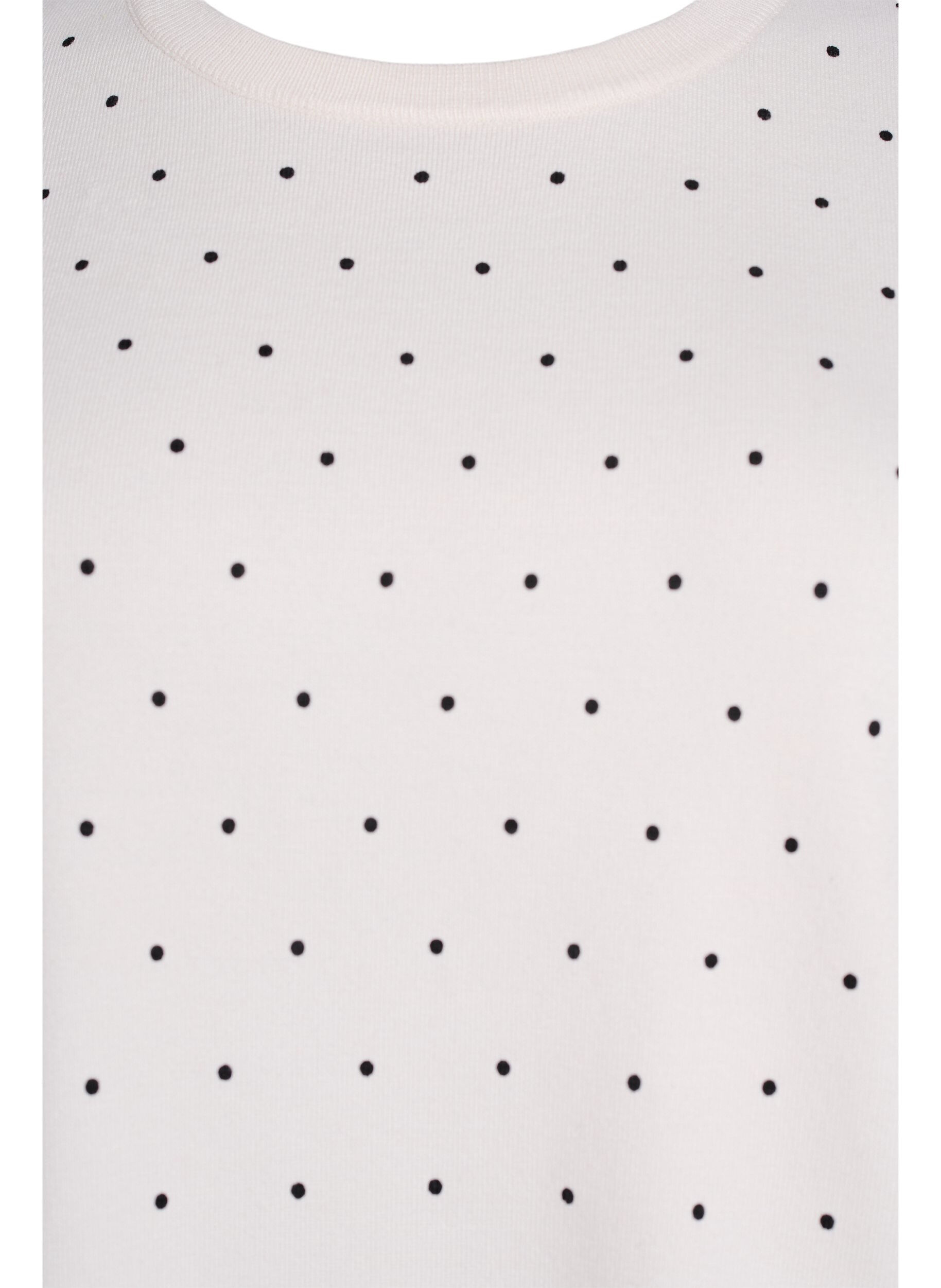 Zizzi Strikbluse med prikm&oslash;nster og korte &aelig;rmer, Hvid, Packshot image number 2