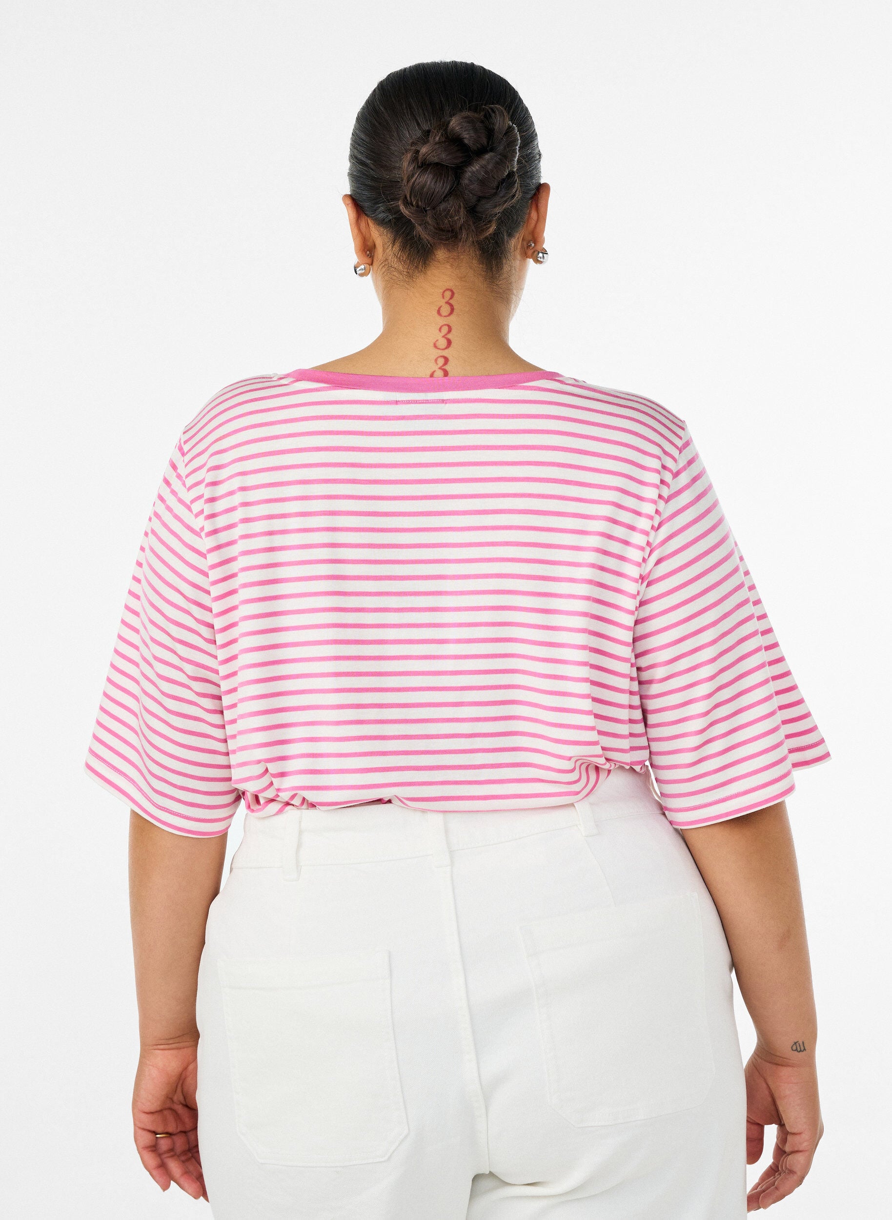 ZizziT-shirt med TENCEL&trade; Lyocell og striber , Lyser&oslash;d, Model image number 2