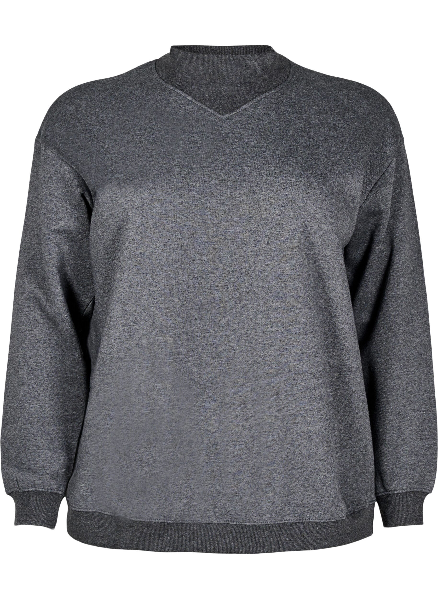 Zizzi Sweatshirt med h&oslash;j krave og lange &aelig;rmer, Gr&aring;, Packshot image number 0
