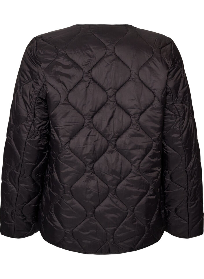 Quiltet jakke med trykknapper og rund hals, Sort, Packshot image number 1