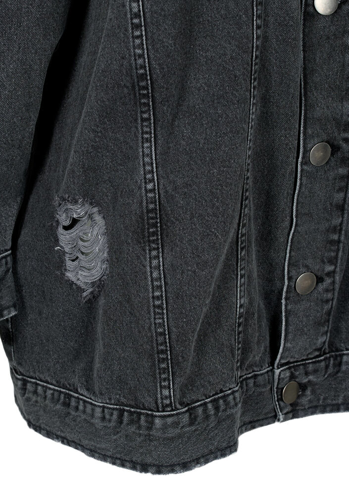 Løstsiddende denimjakke med sliddetaljer, Dark Grey Denim, Packshot image number 3