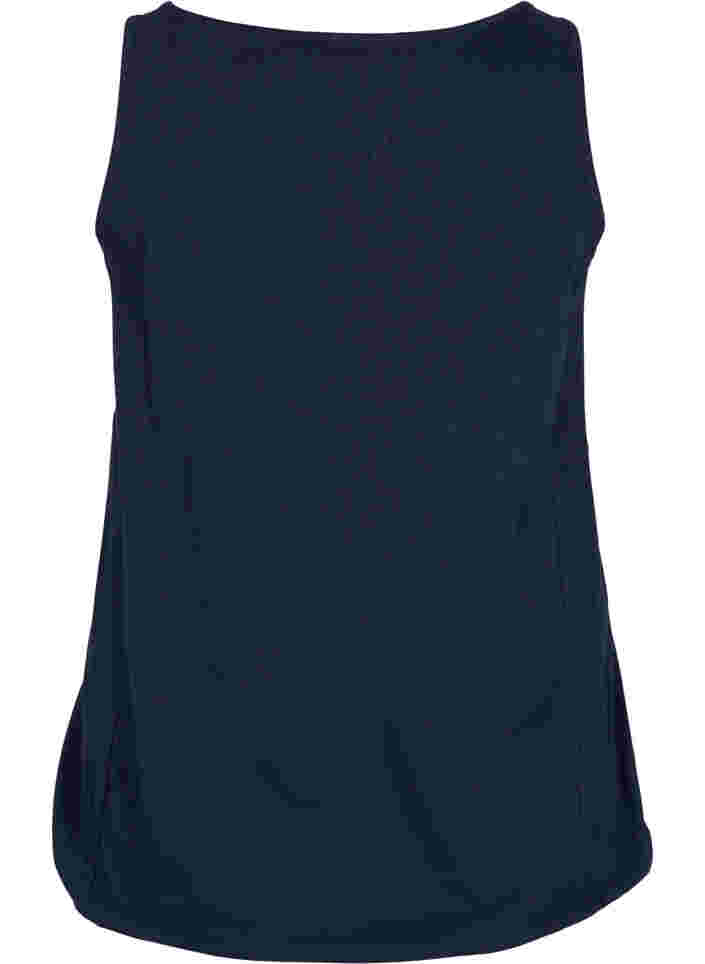 Ensfarvet bomulds top med elastik i bunden, Navy Blazer, Packshot image number 1