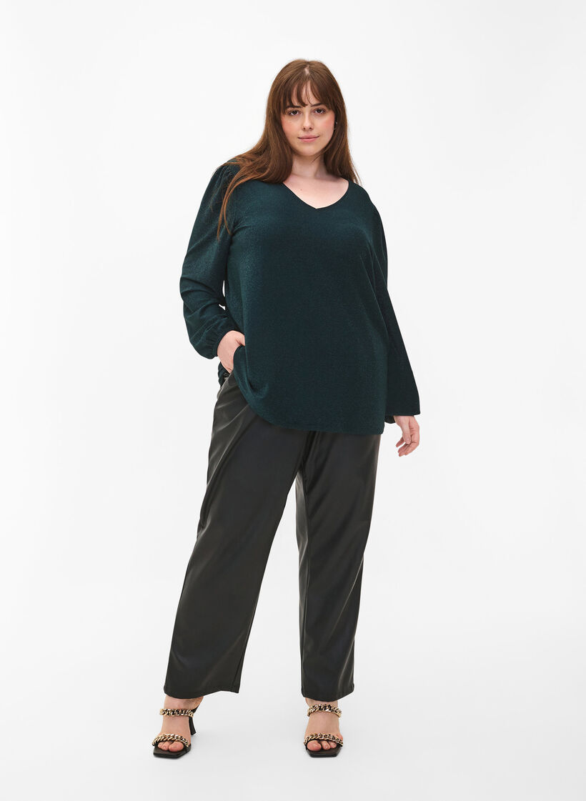 Glimmerbluse med pufærmer, Black Scarab, Model image number 2