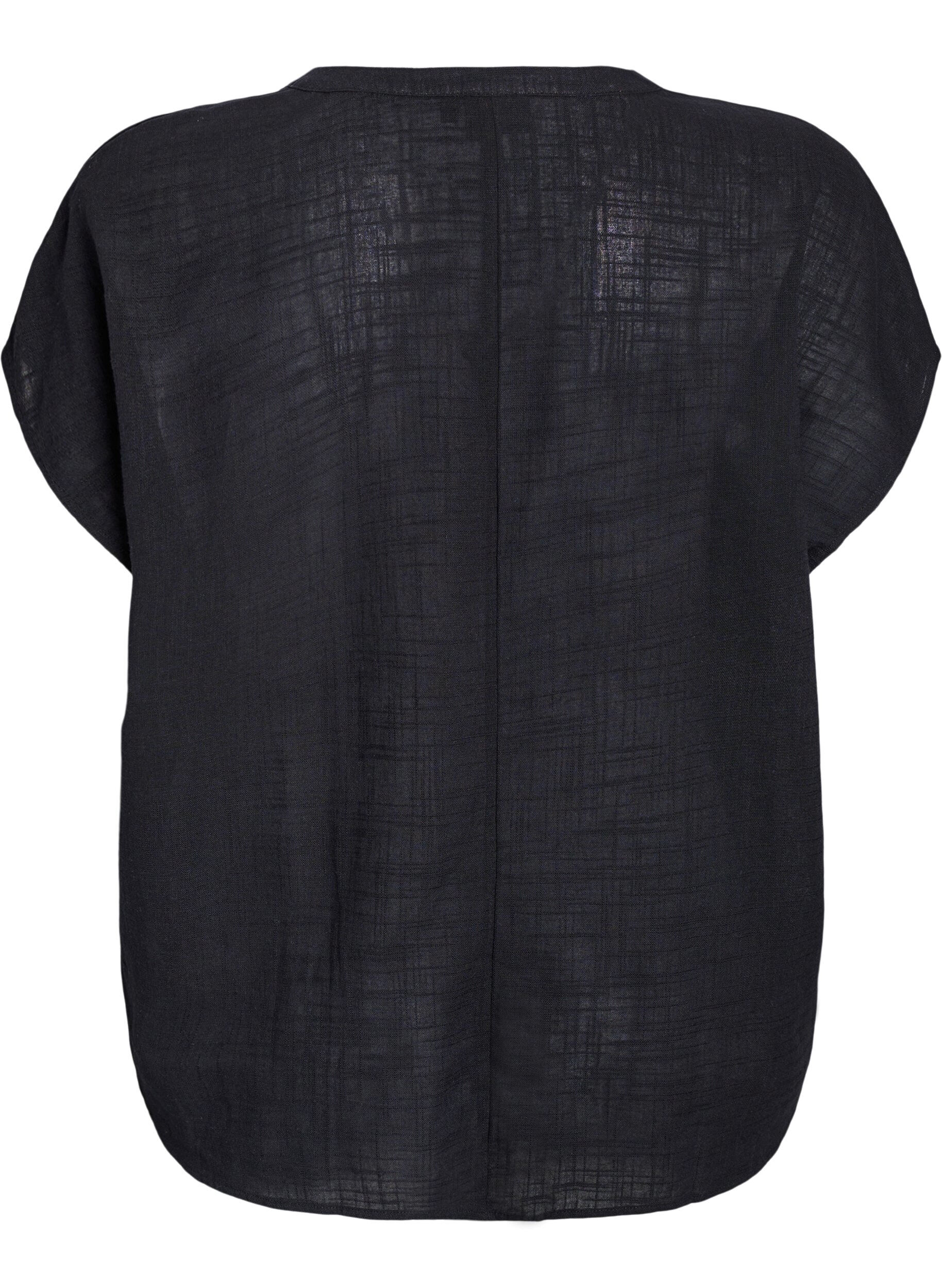 Zizzi L&oslash;s bluse med cap &aelig;rmer, Sort, Packshot image number 1