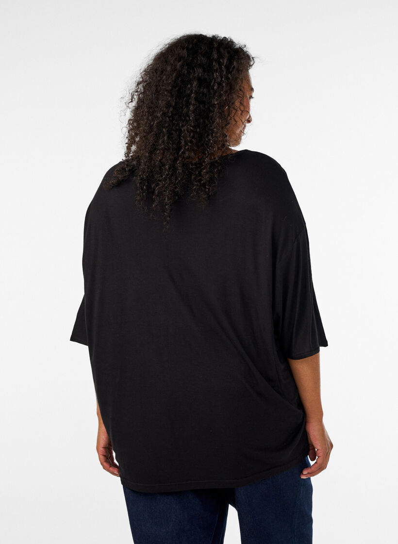 L&oslash;s T-shirt i viskosejersey, Sort, Model image number 2