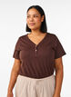 T-shirt med knapdetalje, Brun, Model image number 0
