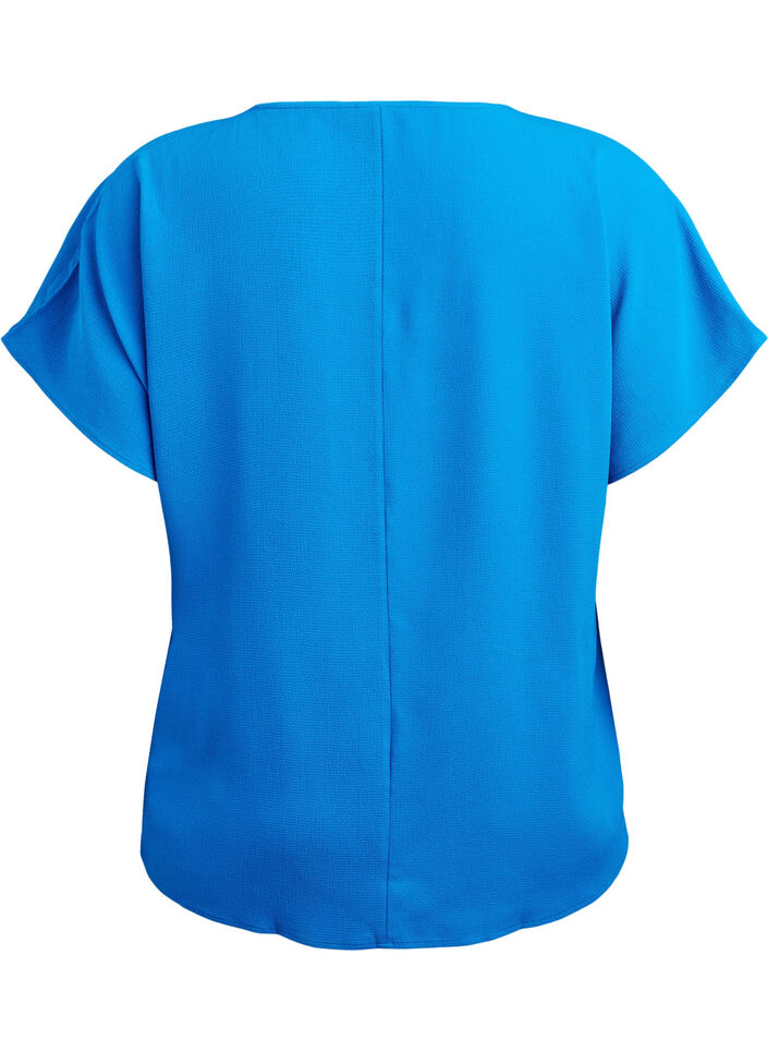 Bluse med korte &aelig;rmer og rund halsudsk&aelig;ring, Bl&aring;, Packshot image number 1