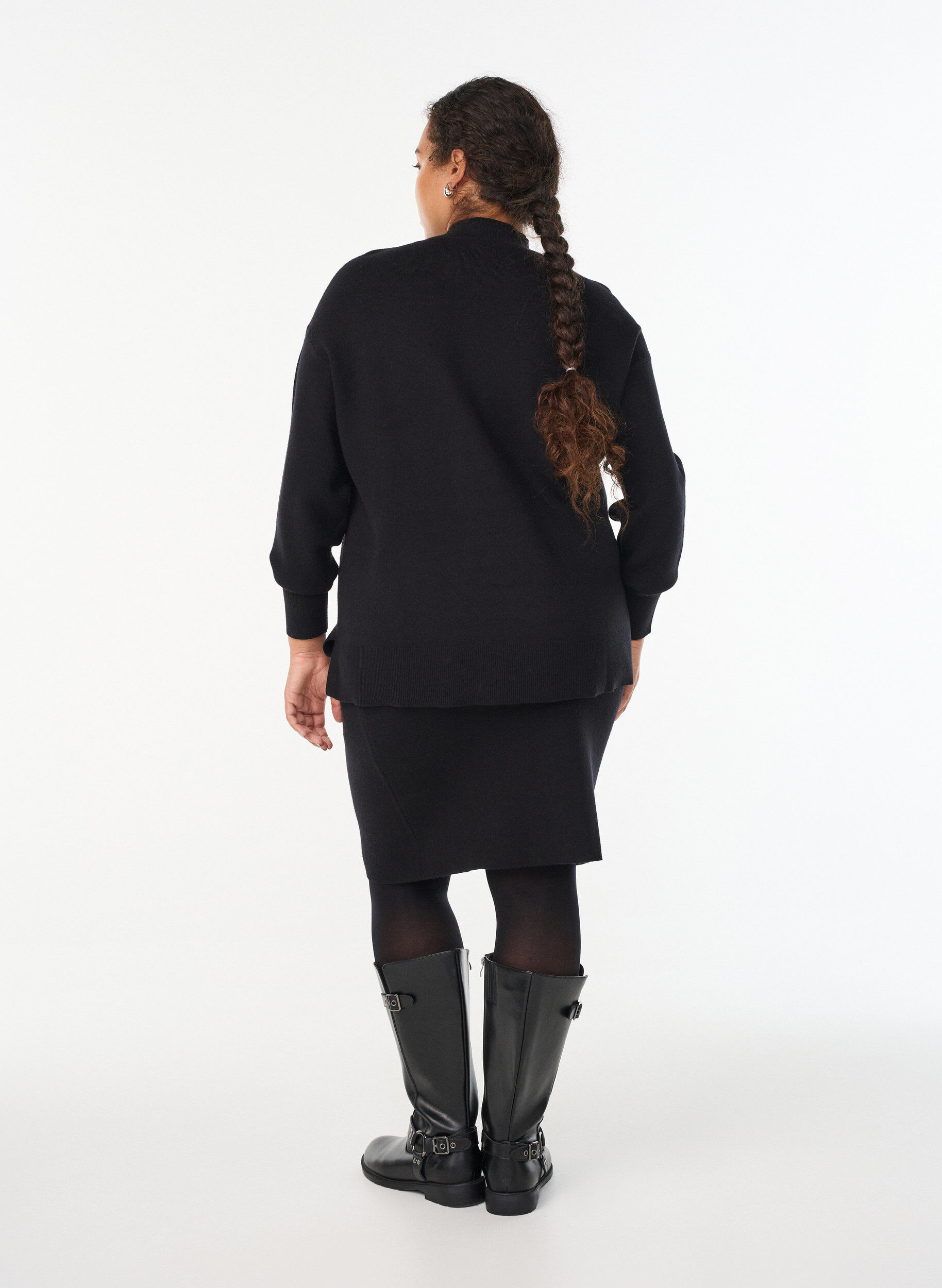 ZizziKort striknederdel med bred linning, Sort, Model image number 2