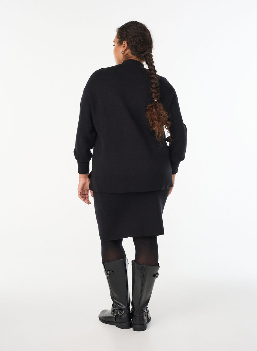 Kort striknederdel med bred linning, Sort, Model image number 2