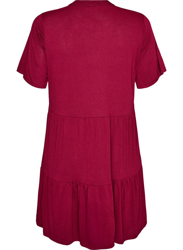 Jerseykjole med blondedetaljer og lagdelt sk&oslash;rt, R&oslash;d, Packshot image number 1
