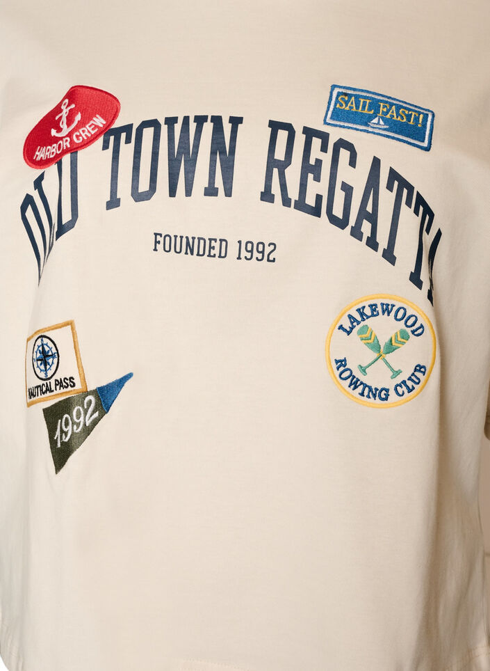 T-shirt med tekstprint og badges, Beige, Packshot image number 2