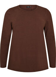 Basis jerseybluse med lange &aelig;rmer, Brun