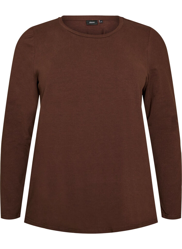 Basis jerseybluse med lange &aelig;rmer, Brun, Packshot image number 0