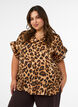 Bluse med leopardprint og fl&aelig;sedetaljer, Brun, Model image number 0