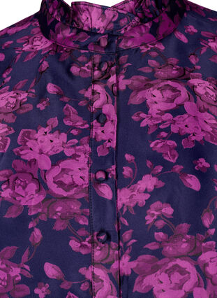 Blomstret jacquardbluse med flæsedetaljer, Dark Blue Pink, Packshot image number 2