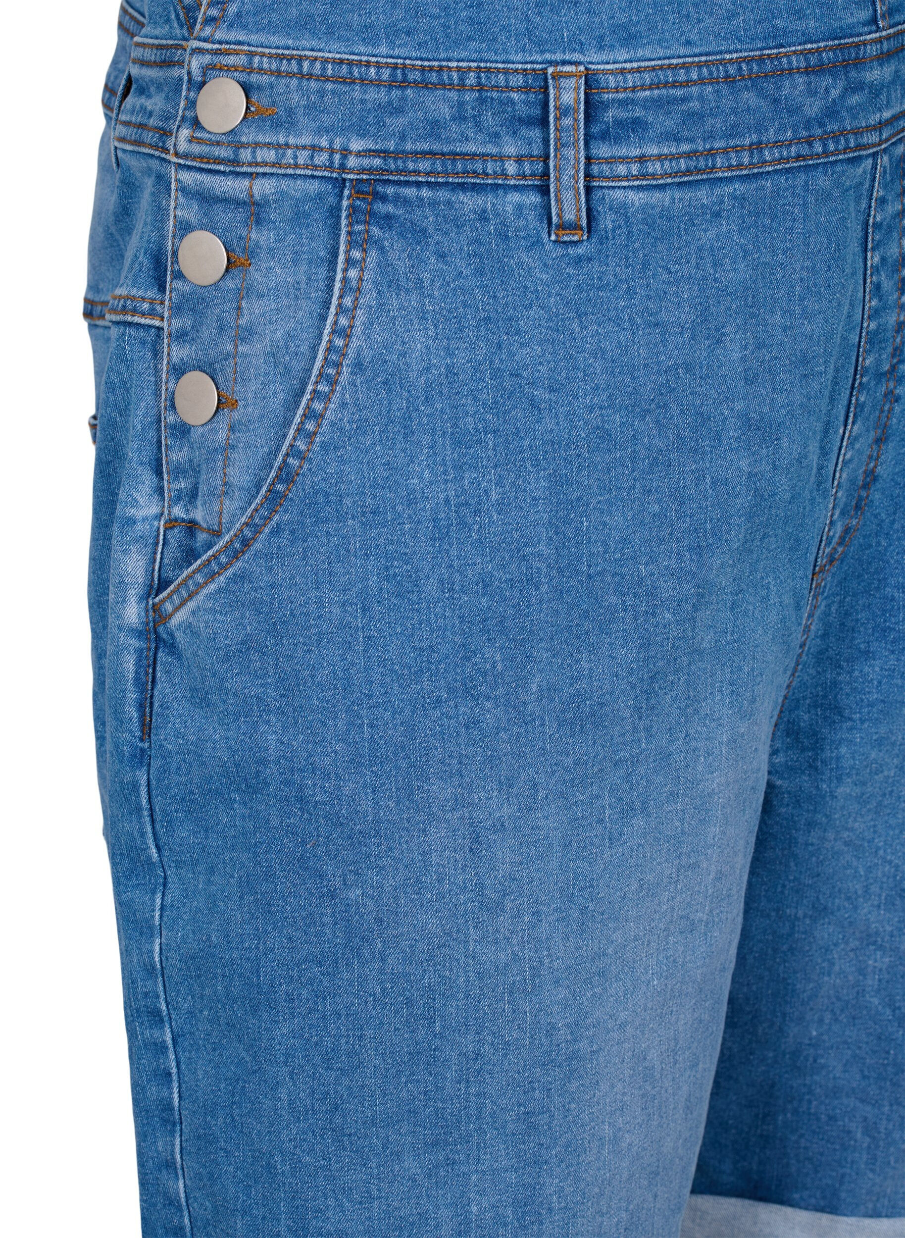 Zizzi Overalls-shorts i denim, Bl&aring;, Packshot image number 3