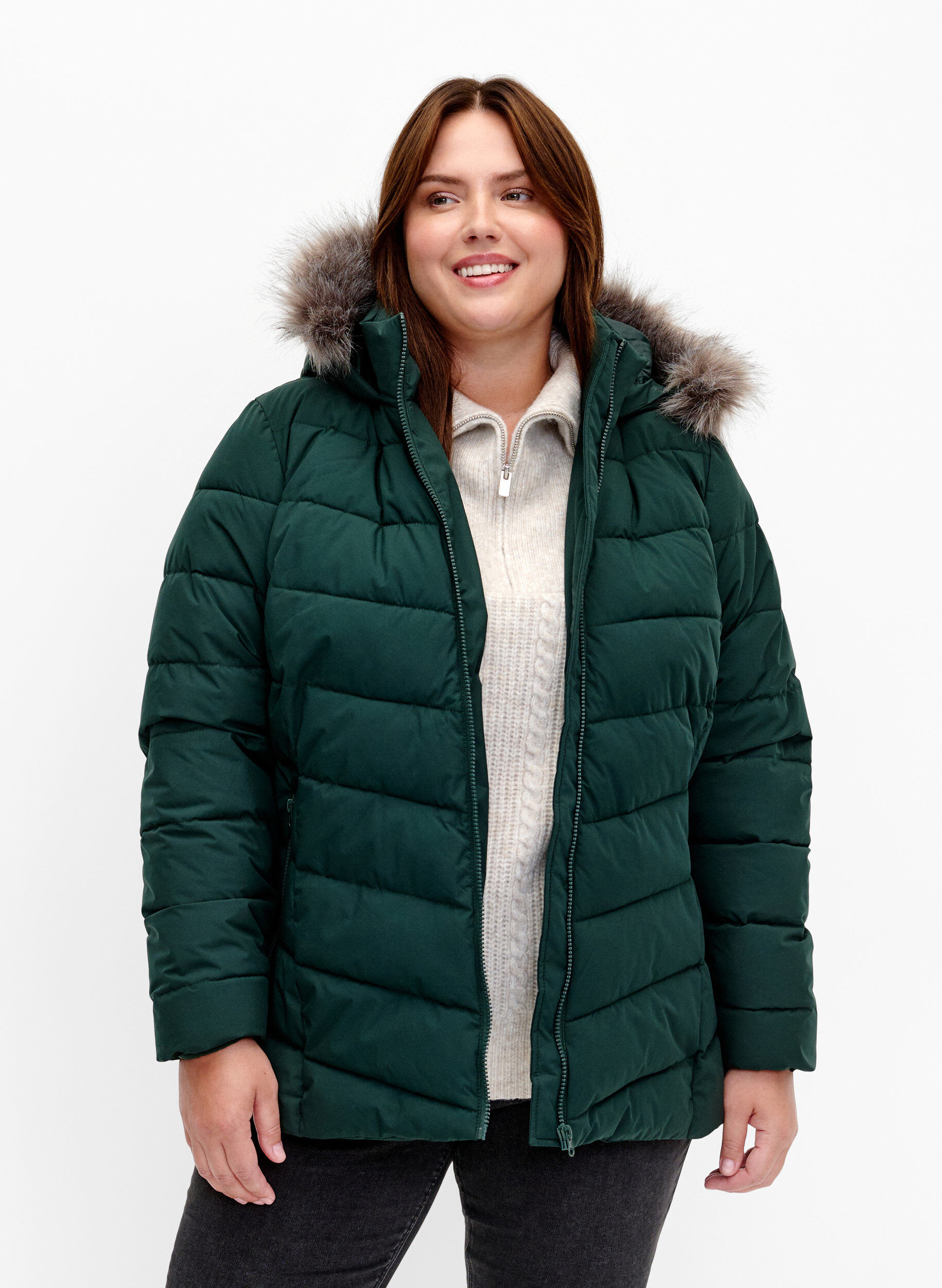 ZizziKort pufferjakke med h&aelig;tte, Gr&oslash;n, Model image number 0