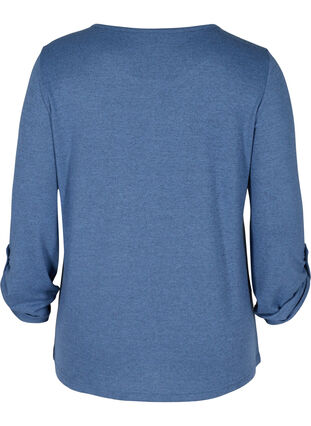 Bluse med 3/4 ærmer og lynlås, Colony Blue Melange, Packshot image number 1