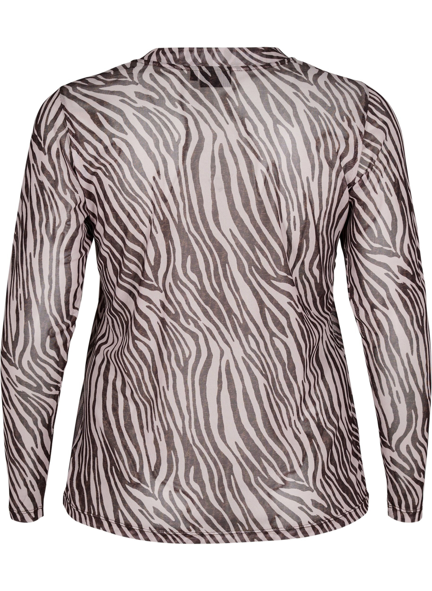 Zizzi Mesh bluse med zebram&oslash;nster, Sort, Packshot image number 1