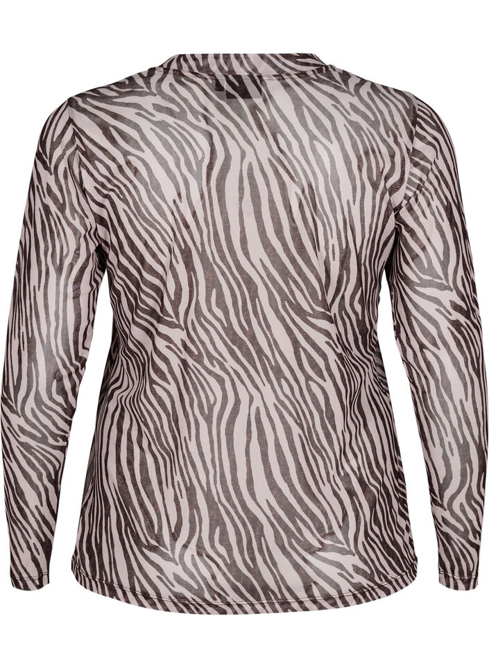 Mesh bluse med zebramønster, Sort, Packshot image number 1