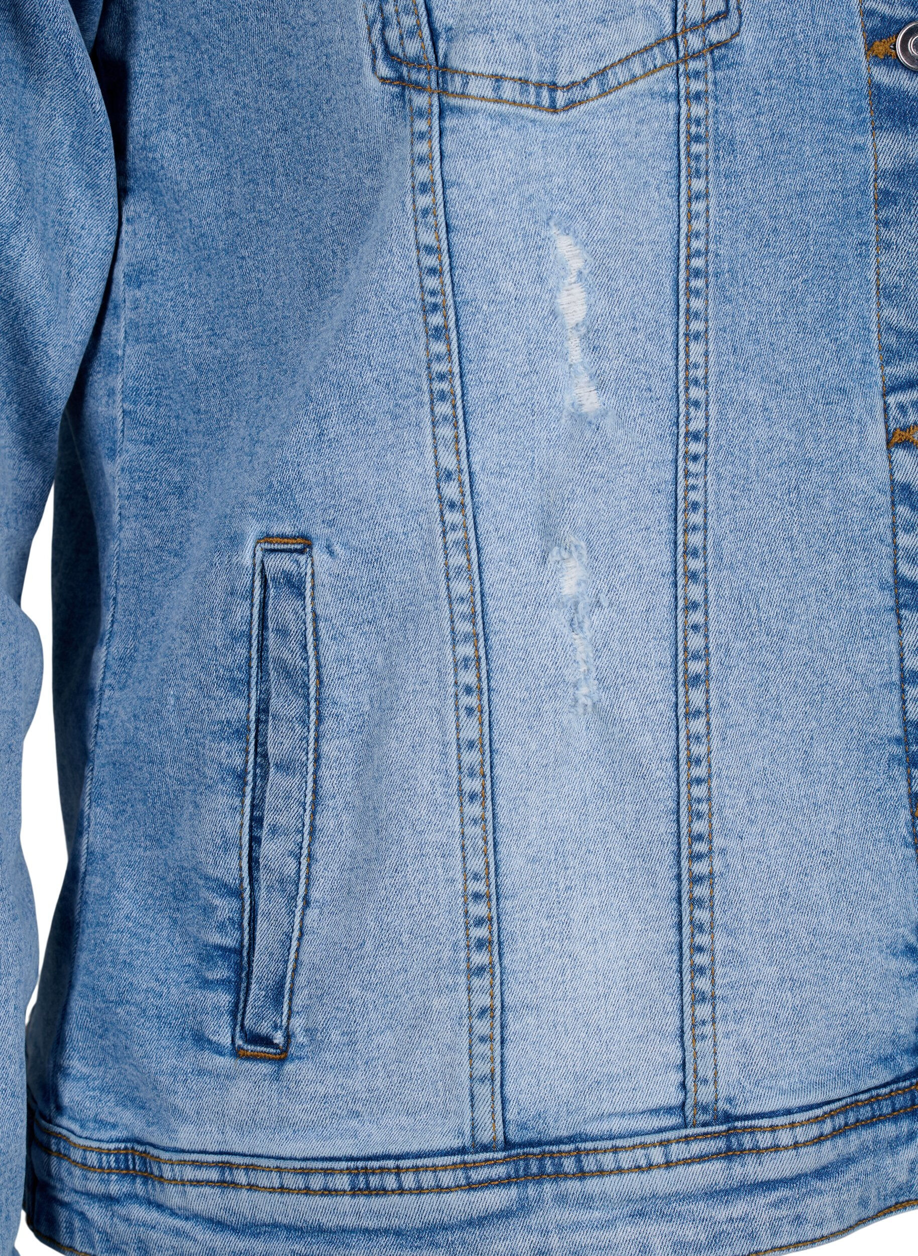 Zizzi Kort denimjakke i bomuld, Light blue denim, Packshot image number 3