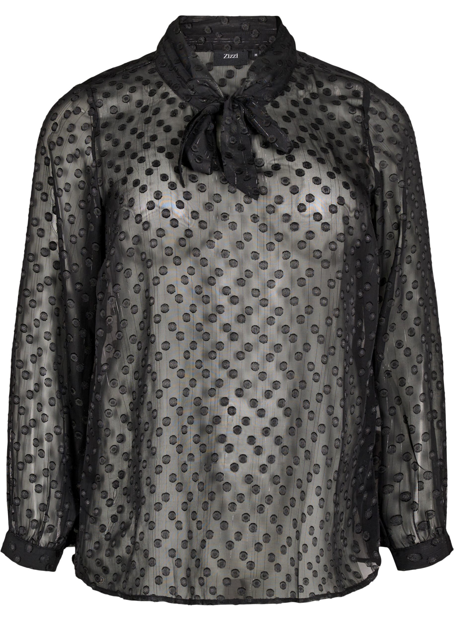 Zizzi Chiffonbluse med prikket struktur, Black, Packshot image number 0