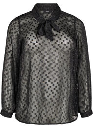 Chiffonbluse med prikket struktur, Black