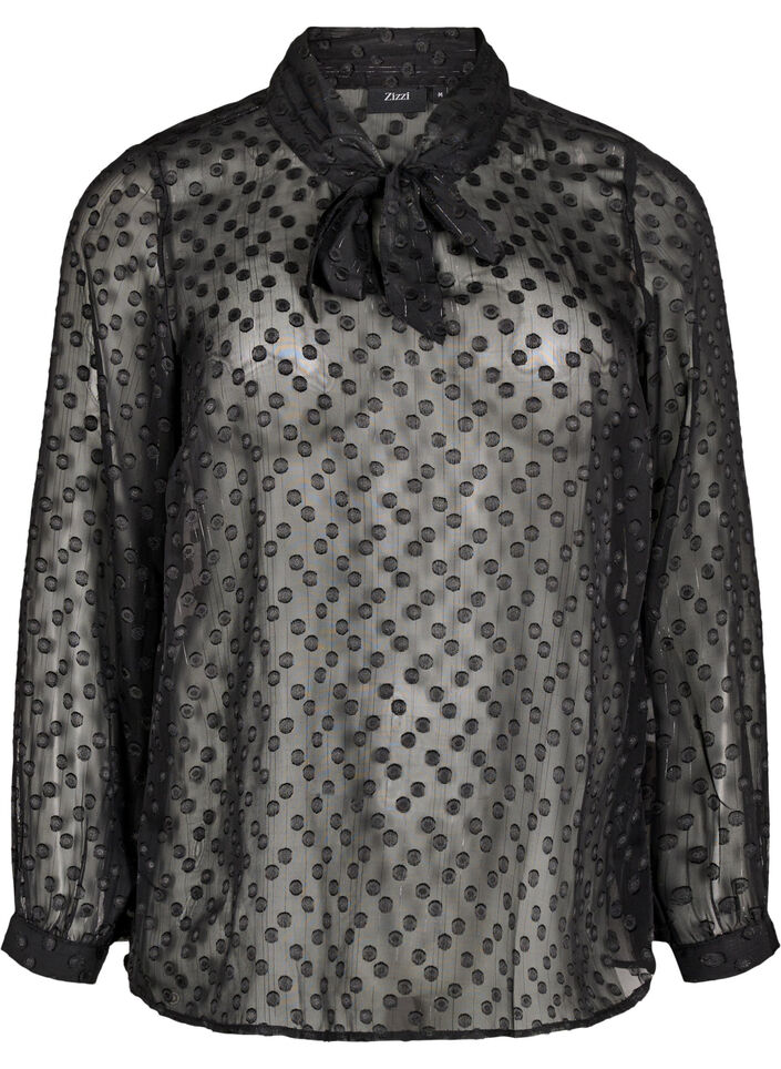 Chiffonbluse med prikket struktur, Black, Packshot image number 0
