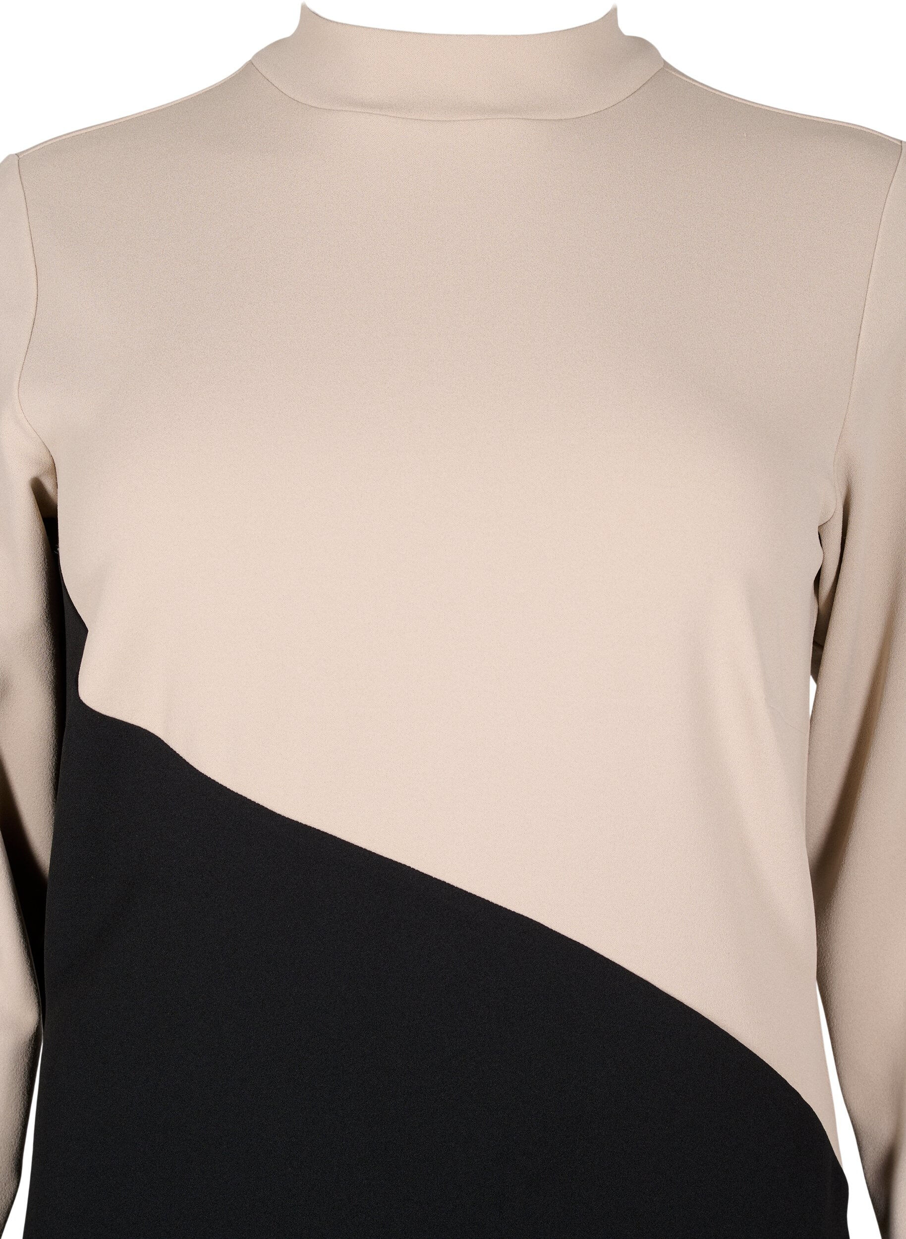 Zizzi Colorblock kjole med h&oslash;j hals, Black w. P.Cashmere, Packshot image number 2