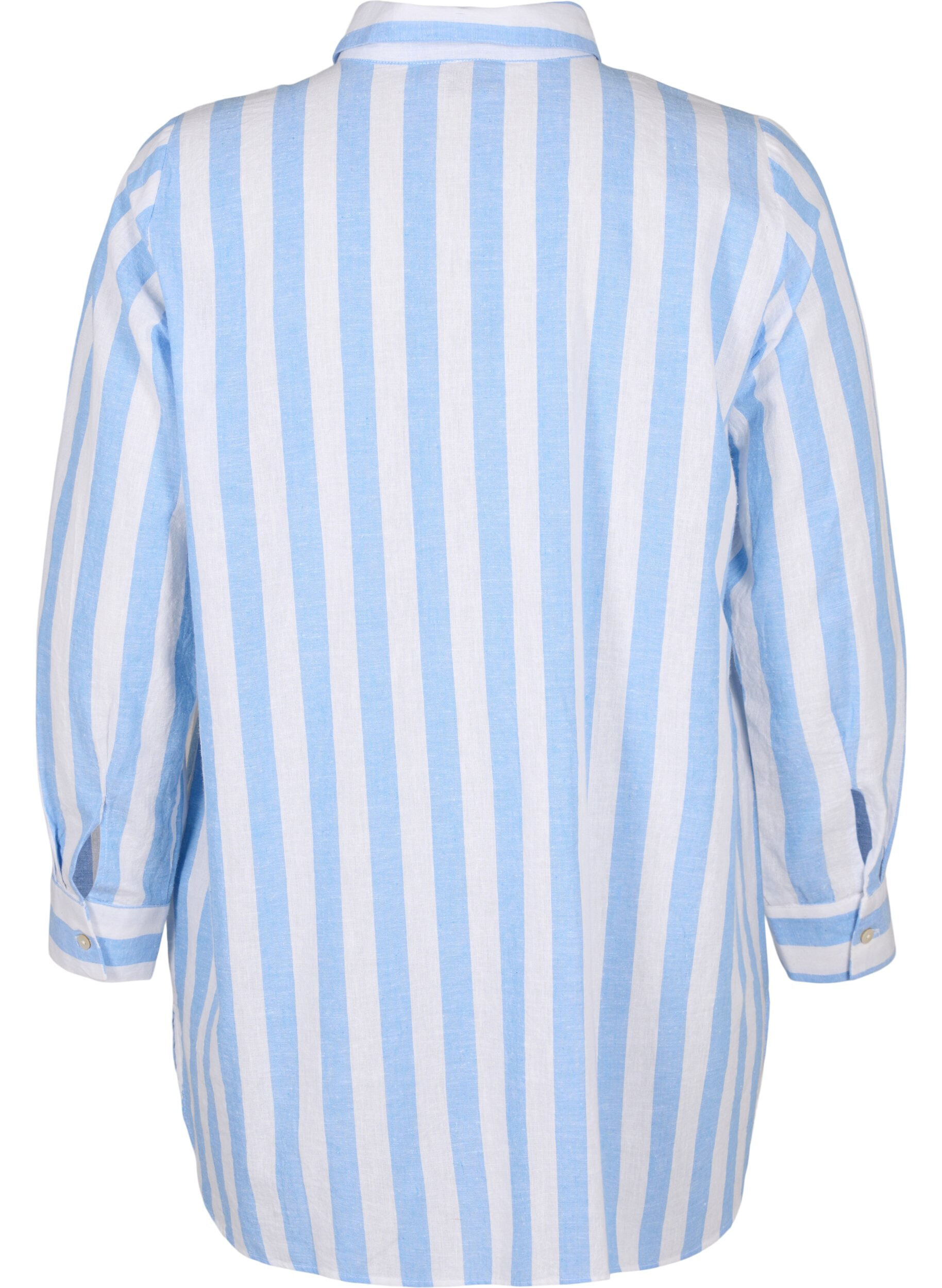 Zizzi Lang skjorte i h&oslash;r og bomuld, Blue White Stripe, Packshot image number 1